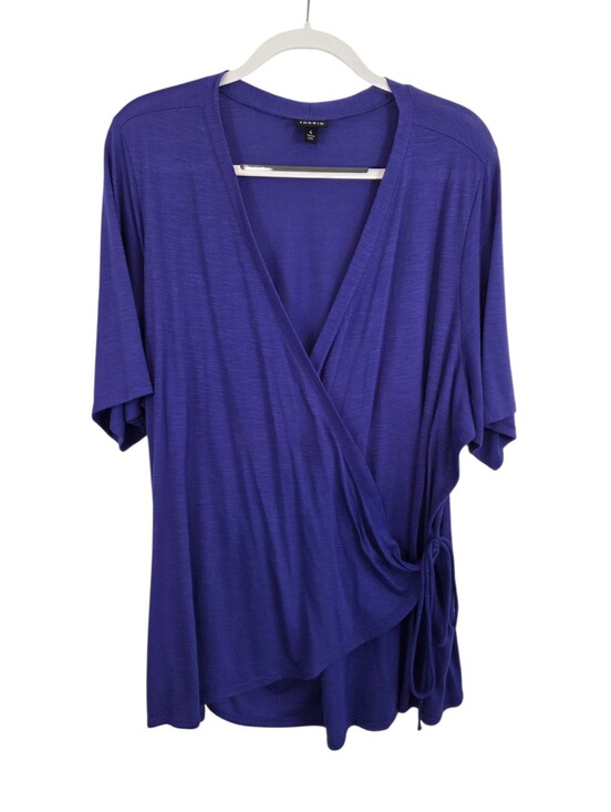 torrid Tops - Torrid Purple Faux Wrap V-Neck Short Sleeve Stretch Blouse Size 4 ~ Pre-Owned